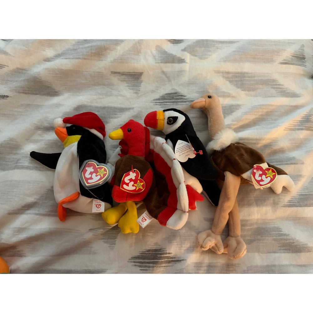 Ty Beanie‎ Babies Bird Lot of 4 Penguin Turkey Puffin Ostrich